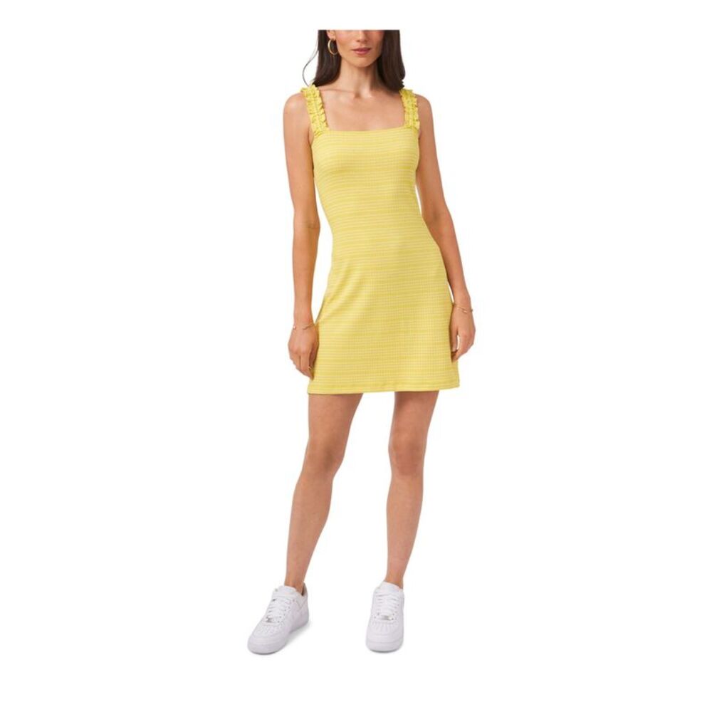 1. STATE Womens Yellow Stretch Cami Sleeveless Square Neck Mini Sheath Dress L